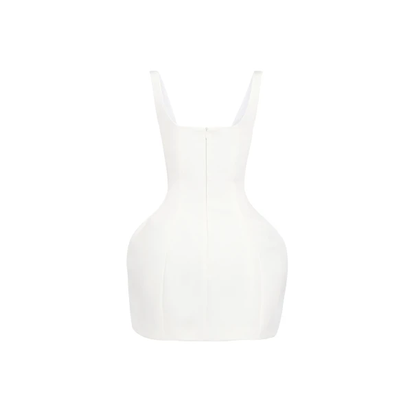 Awake Mode Opened Neckline Sculpted Swan Dress White, view 3