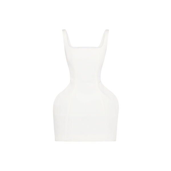 Awake Mode Opened Neckline Sculpted Swan Dress White