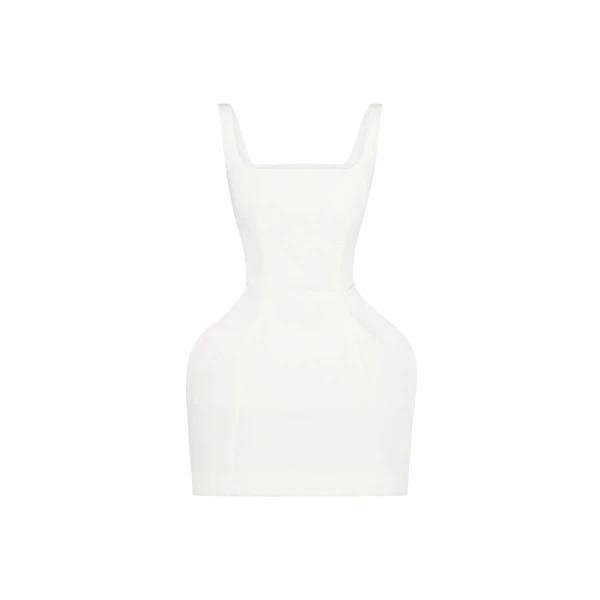 Awake Mode Opened Neckline Sculpted Swan Dress White