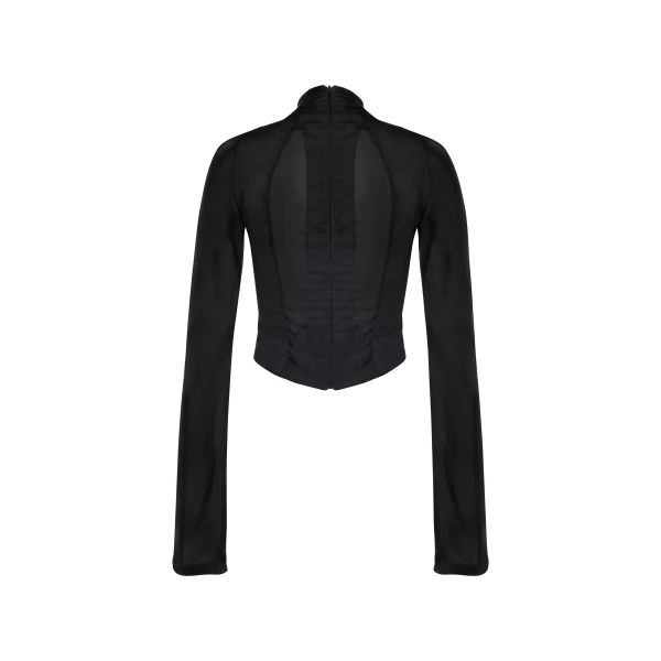 Awake Mode Organza Bib-Front Structured Jacket Black, view 4