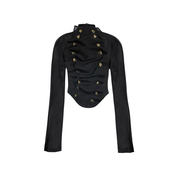 Awake Mode Organza Bib-Front Structured Jacket Black