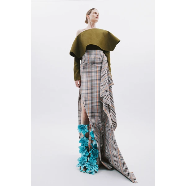 Awake Mode Side Panel Pencil Skirt Brown Check, view 2