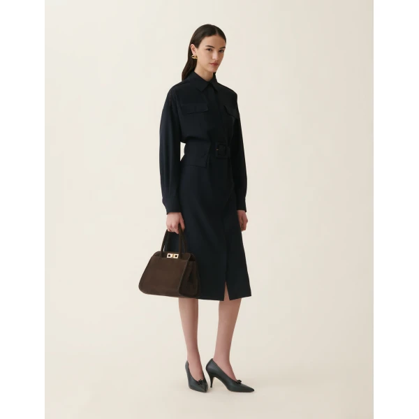 Fabiana Filippi Sahariana Dress in Cool Wool, Midnight Blue, view 2