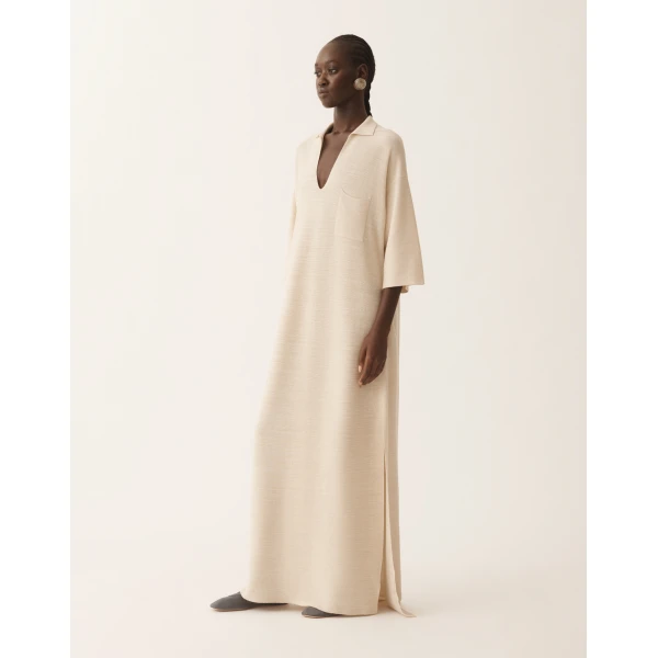 Fabiana Filippi Polo Dress in Wool, Cotton, and Lurex, Butter, view 2