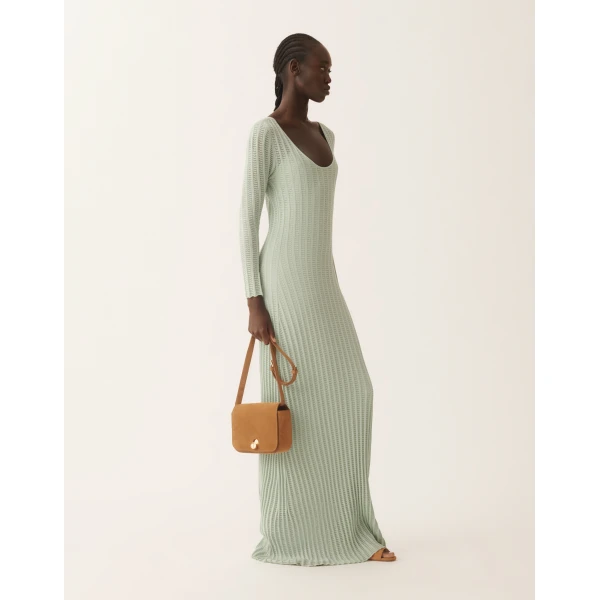 Fabiana Filippi Long Dress in Organic Cotton, Ghirri Green, view 2
