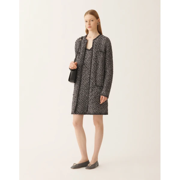Fabiana Filippi Navy Tweed Dress with Denim Effect Sequins in Night Blue, view 2