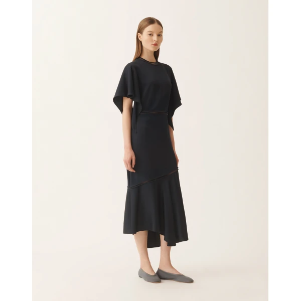 Fabiana Filippi Midi Dress in Midnight Blue Enver Satin, view 2