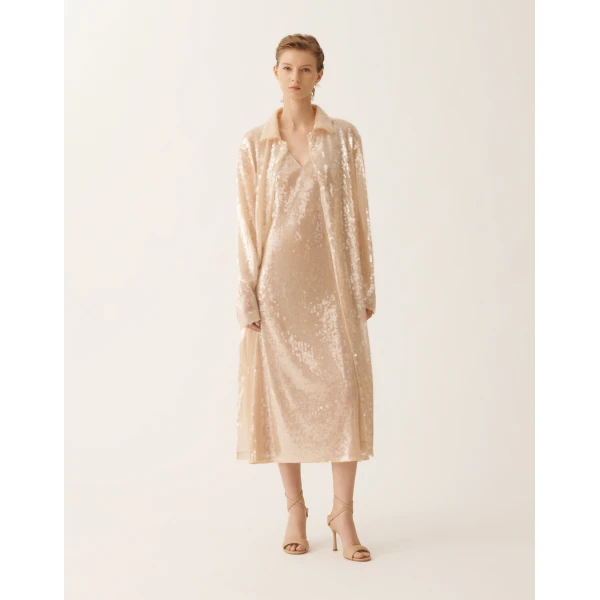 Fabiana Filippi Water-Effect Sequin Dress in Nude, view 2