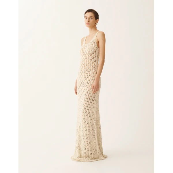 Fabiana Filippi Cotton Ribbon Dress with Sequins in Butter, view 2