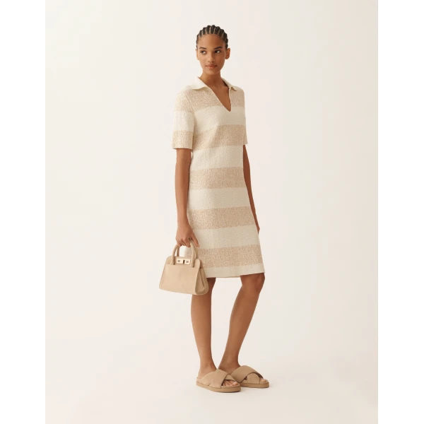 Fabiana Filippi Striped Cotton Tweed Dress with Sequins in Butter, view 2