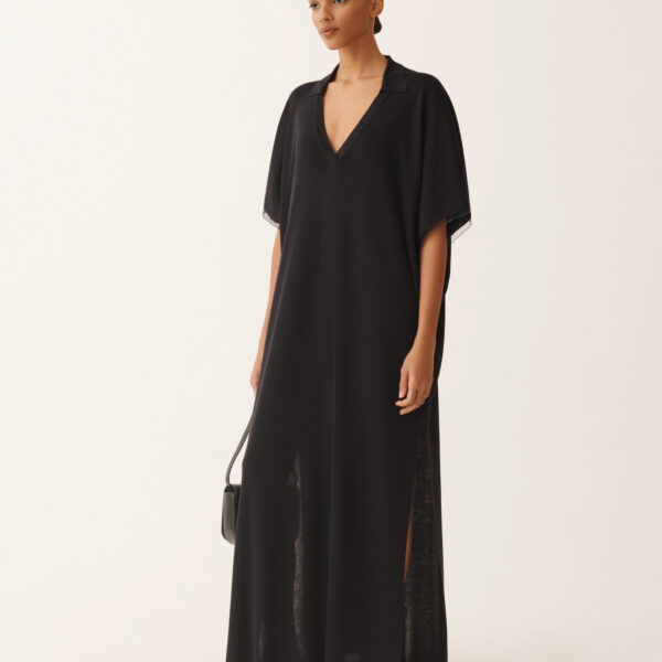 Fabiana Filippi Shimmering Viscose Kaftan in Midnight Blue, view 2
