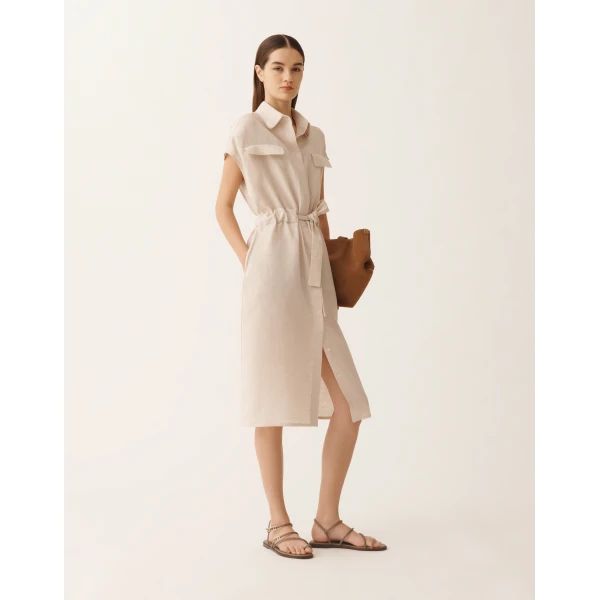 Fabiana Filippi Sahariana Dress in Natural Linen Canvas, view 2