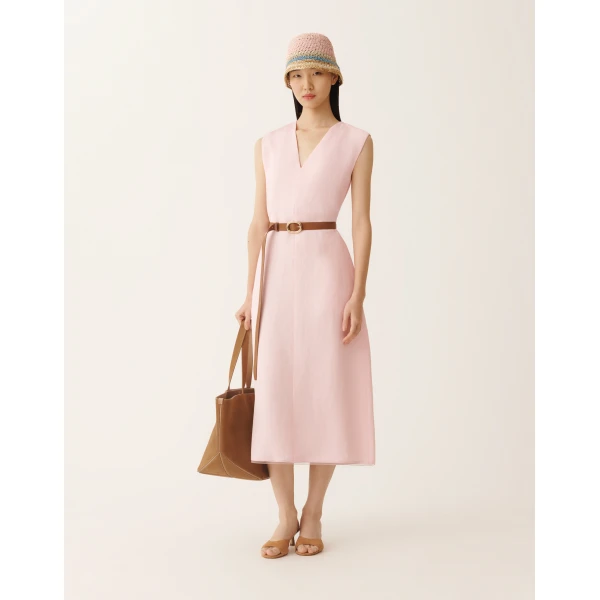 Fabiana Filippi Fluid Dress in Linen and Viscose, Petal Pink, view 2