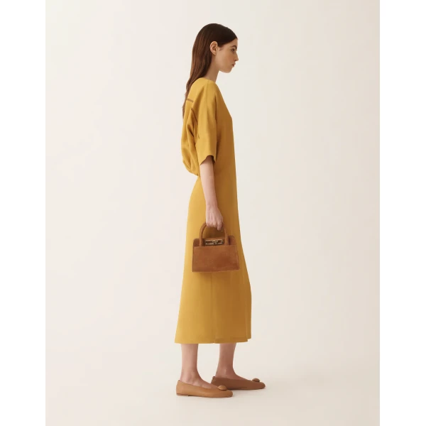 Fabiana Filippi Fluid Linen and Viscose Dress in Mustard, view 2