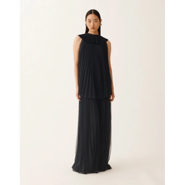 Fabiana Filippi Pleated Tulle Dress in Midnight Blue, view 2