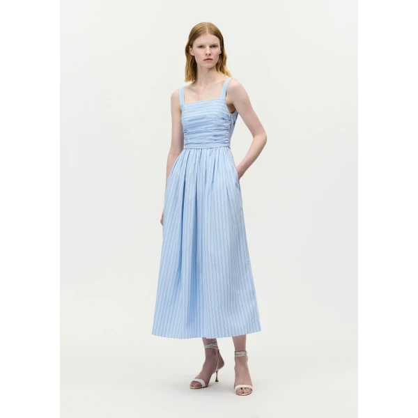 Adam Lippes Calista Dress in Pale Blue/White, view 2