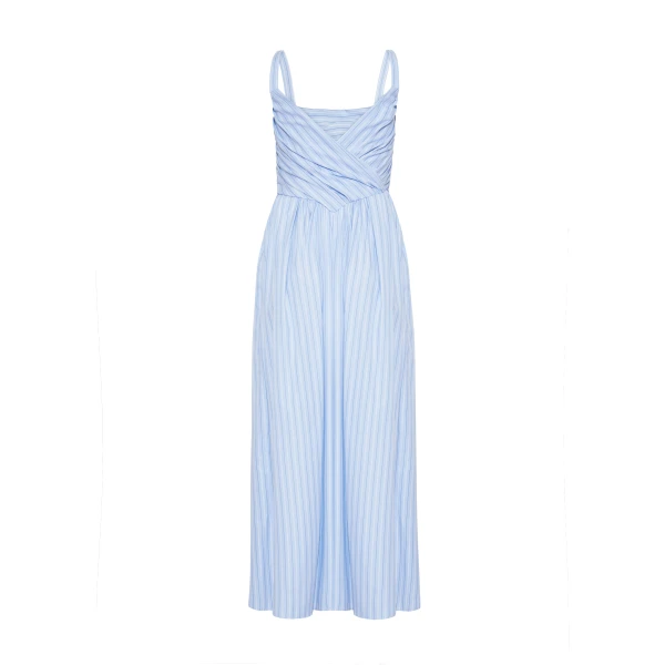 Adam Lippes Calista Dress in Pale Blue/White, view 4