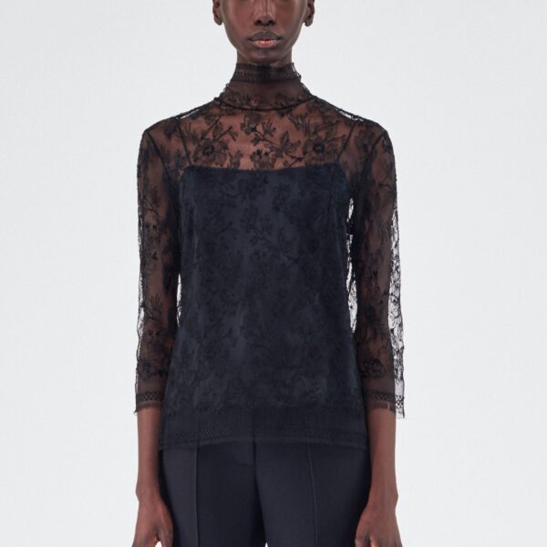 Adam Lippes Chantilly Lace Turtleneck in Black Top, view 2