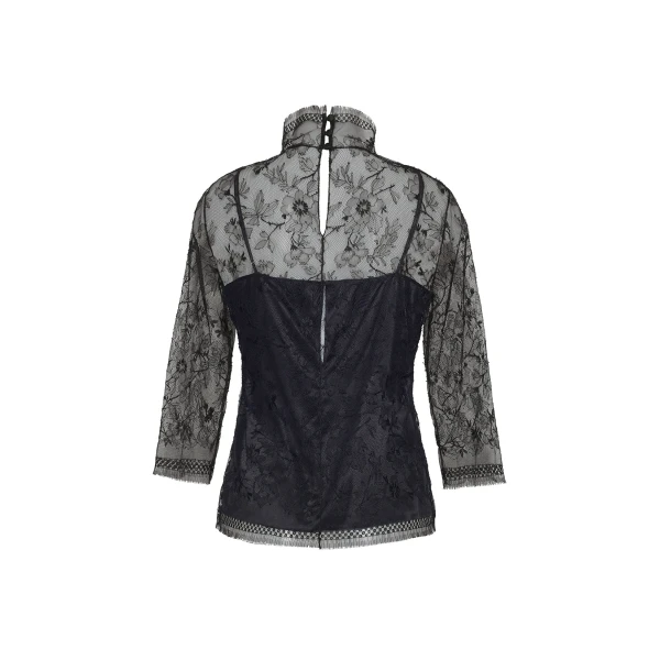 Adam Lippes Chantilly Lace Turtleneck in Black Top, view 4