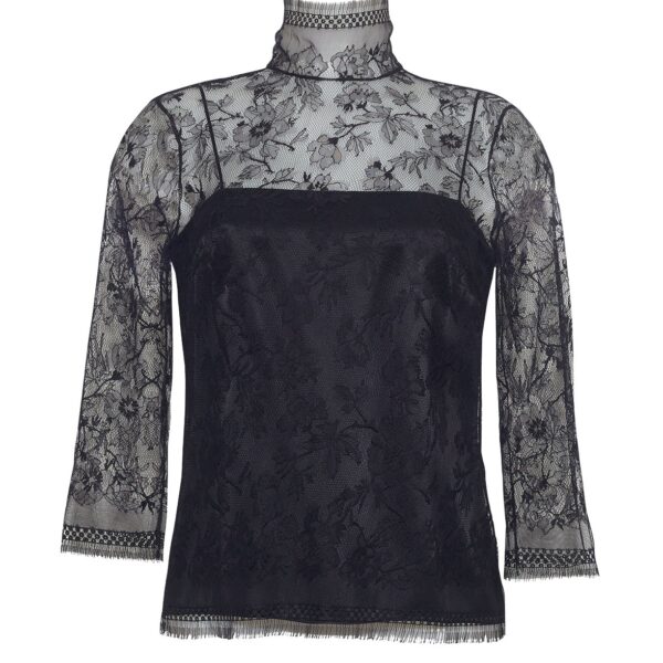 Adam Lippes Chantilly Lace Turtleneck in Black Top