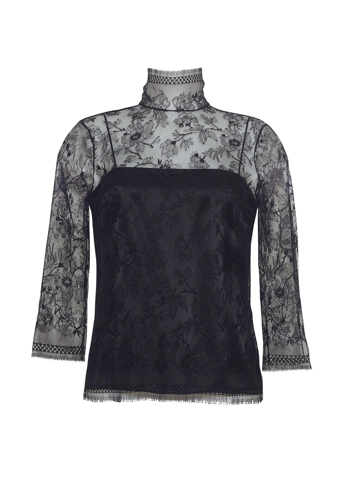 Adam Lippes Chantilly Lace Turtleneck in Black Top