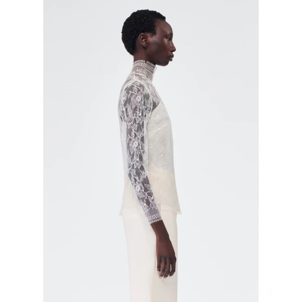 Adam Lippes Chantilly Lace Turtleneck in Ivory Top, view 2