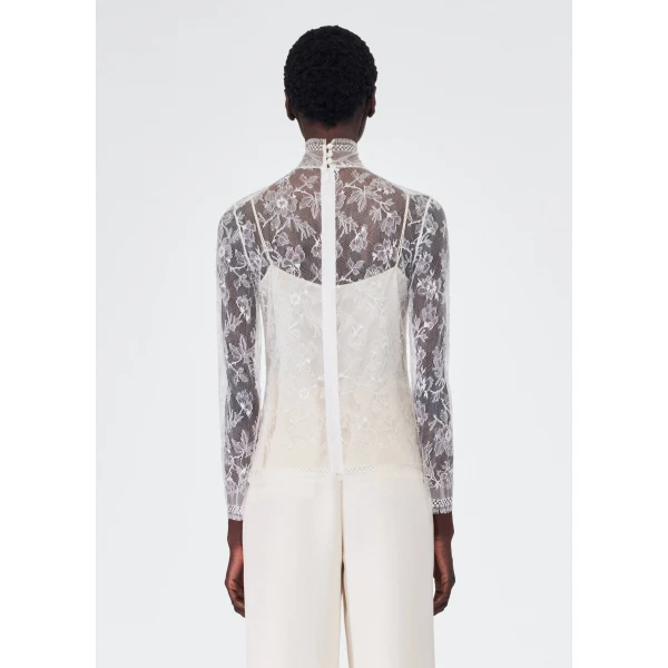 Adam Lippes Chantilly Lace Turtleneck in Ivory Top, view 3