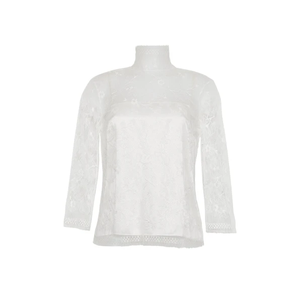 Adam Lippes Chantilly Lace Turtleneck in Ivory Top