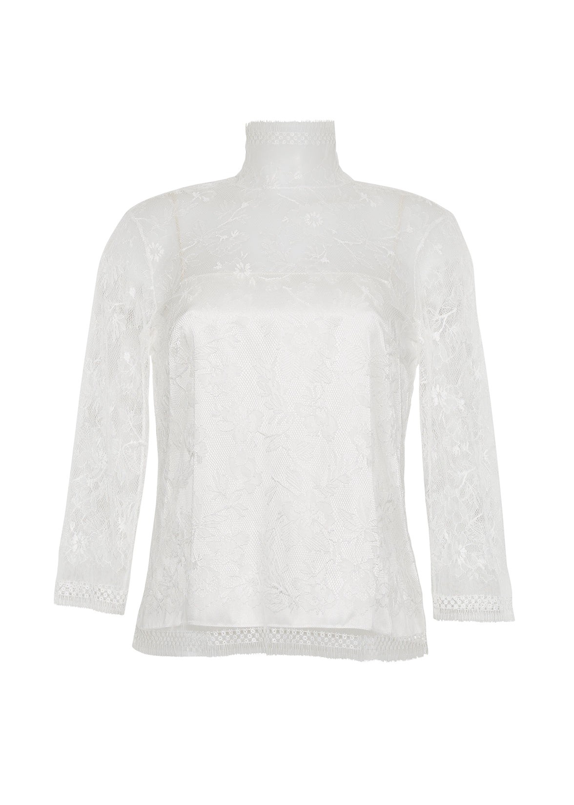 Adam Lippes Chantilly Lace Turtleneck in Ivory Top