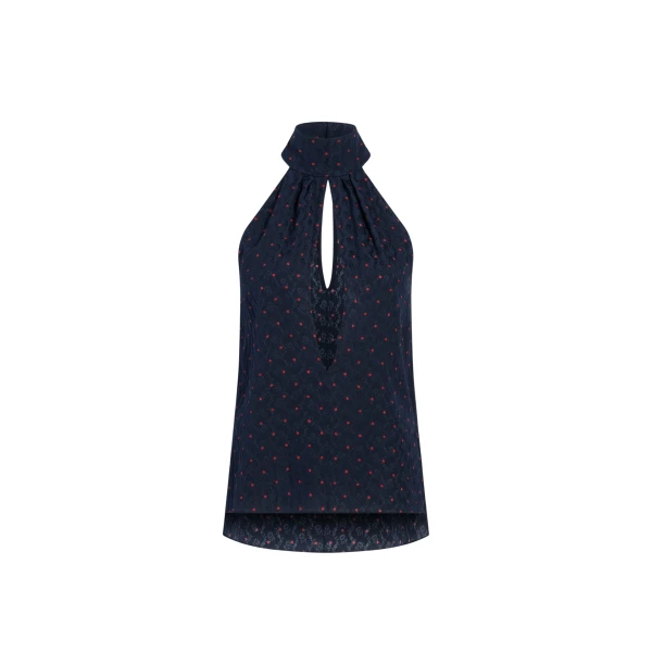 Adam Lippes Elodie Top in Navy/Cherry