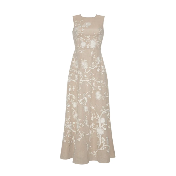 Adam Lippes Embroidered Eloise Dress in Parchment Floral