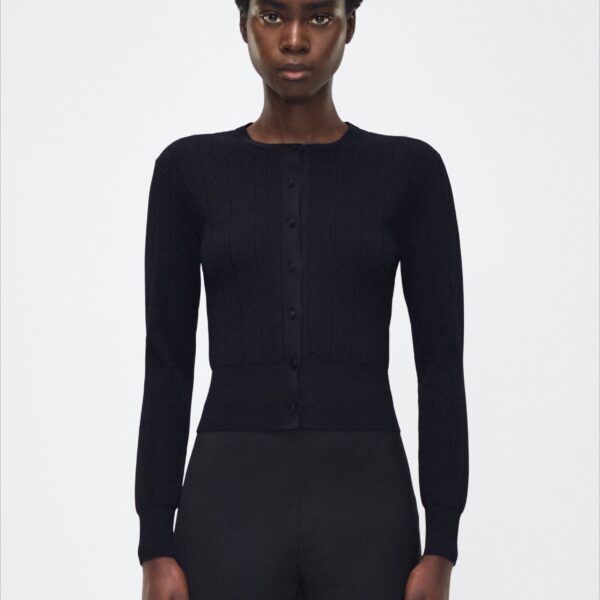 Adam Lippes Faye Cardigan in Black, view 2