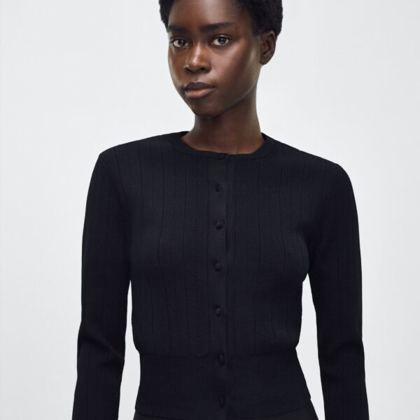 Adam Lippes Faye Cardigan in Black, view 4