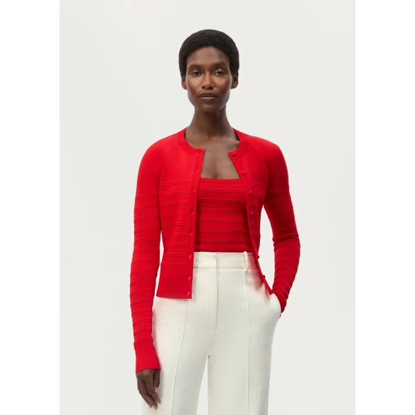 Adam Lippes Faye Cardigan in Cherry Red, view 2