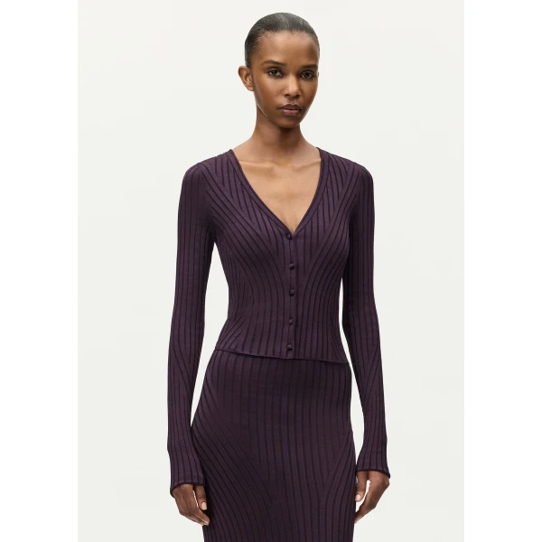 Adam Lippes Greer Cardigan in Aubergine, view 2
