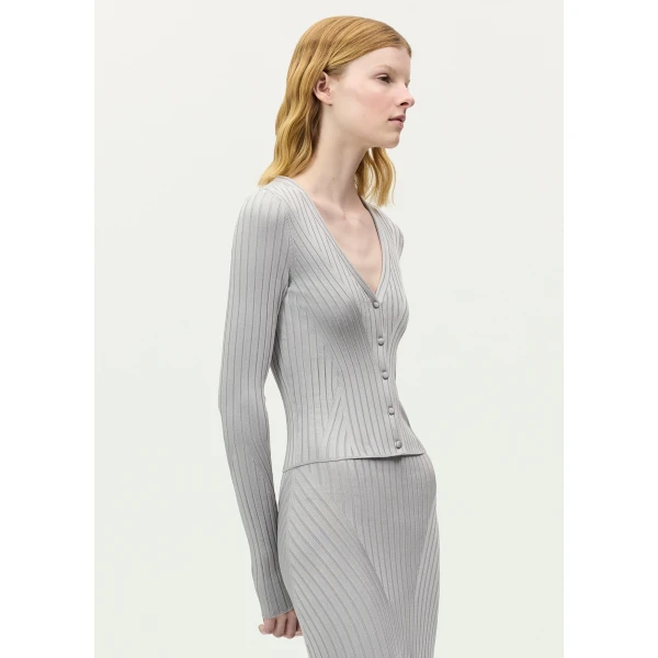 Adam Lippes Greer Cardigan in Silver, view 3