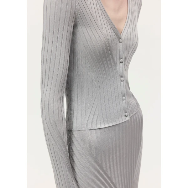 Adam Lippes Greer Cardigan in Silver, view 4