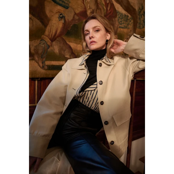 Adam Lippes Mathias Shirt in Khaki/Navy, view 4