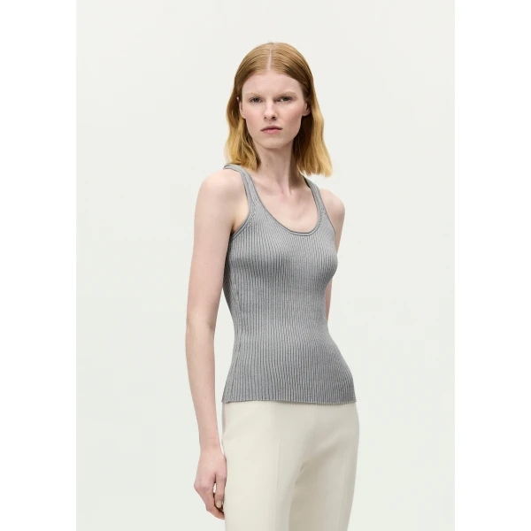 Adam Lippes Peretti Tank in Light Grey Knit, view 2