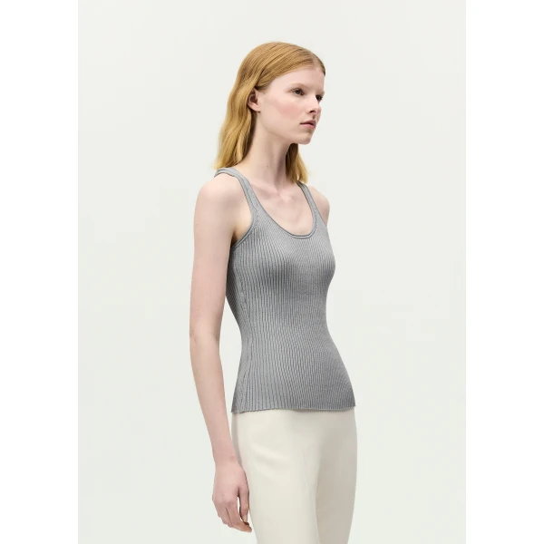 Adam Lippes Peretti Tank in Light Grey Knit, view 3
