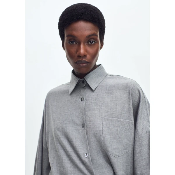 Adam Lippes Perrine Shirt in Heather Grey, view 4