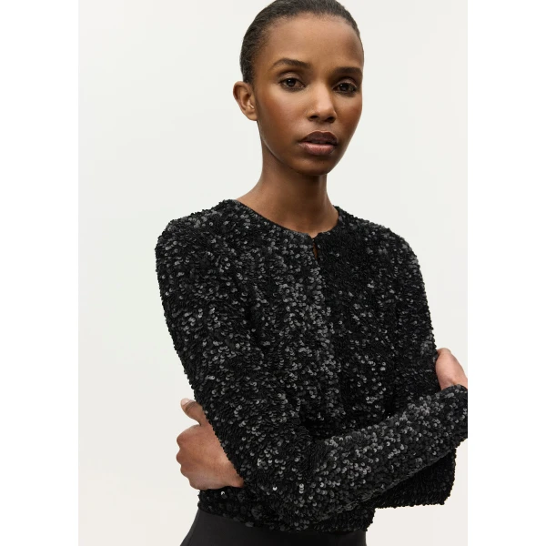 Adam Lippes Raya Cardigan in Black, view 4