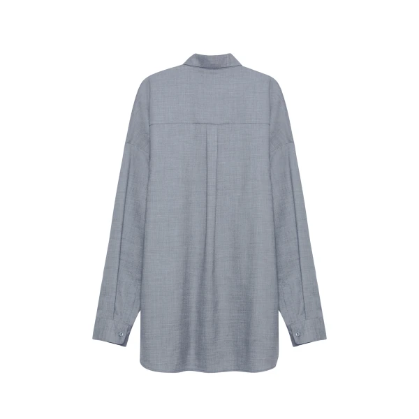 Adam Lippes Relaxed Menswear Shirt in Heather Grey, view 3