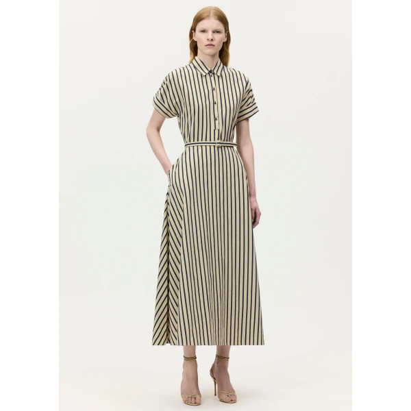 Adam Lippes Sadie Dress in Khaki/Navy, view 2