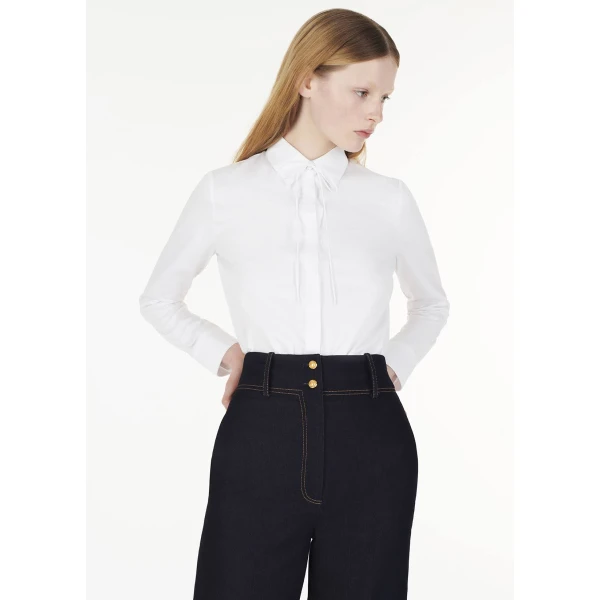 Adam Lippes Shirt With Thin Bow in White, view 2