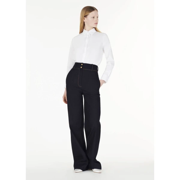 Adam Lippes Shirt With Thin Bow in White, view 3