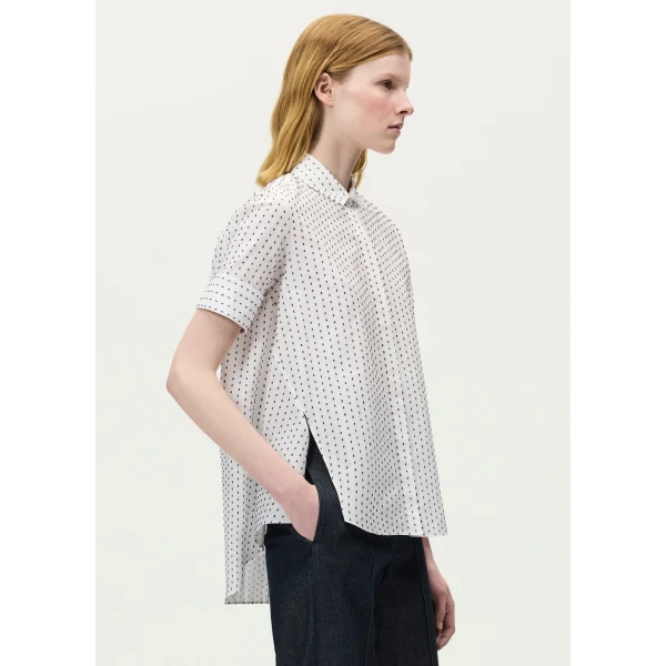 Adam Lippes Trapeze Shirt in White/Ink, view 3