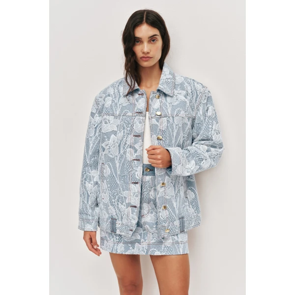 Aje Blossom Lace Denim Jacket, view 4