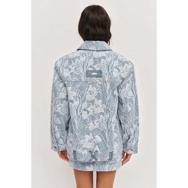 Aje Blossom Lace Denim Jacket, view 6