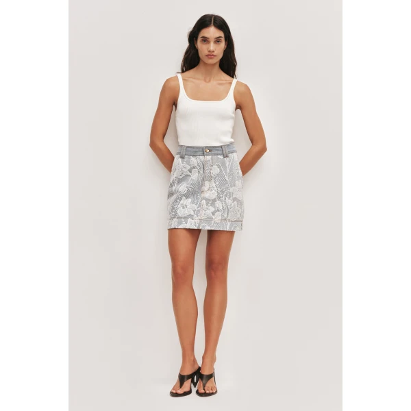 Aje Blossom Lace Denim Mini Skirt, view 2